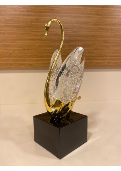 Dekoratif Kristal ve Pirinç Altın Ortaboy Kuğu Boy 22 cm