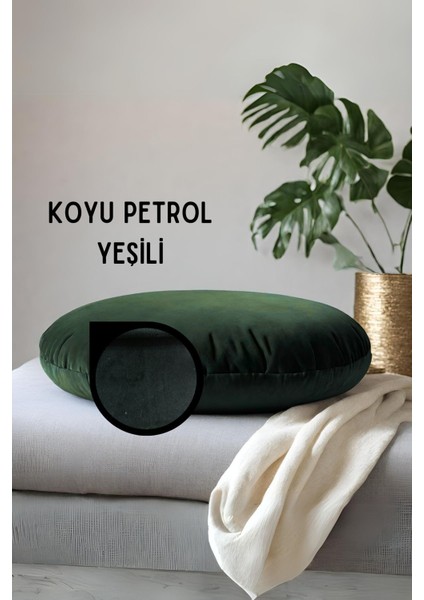 Yuvarlak Pofuduk Yer Minderi Puf Minder Bench Yumuşak Kumaş 68 x 68 x 15 cm Koyu Petrol