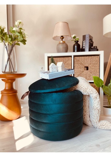 Geniş Oturum Alanlı Handmade Silinebilir Kumaş Sandıklı Silindir Dekoratif Puf Orta Sehpa
