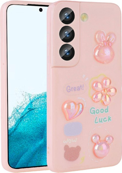 Galaxy S21 Fe Kılıf Kabartma Figürlü Parlak Zore Toys Silikon Kapak-Pembe