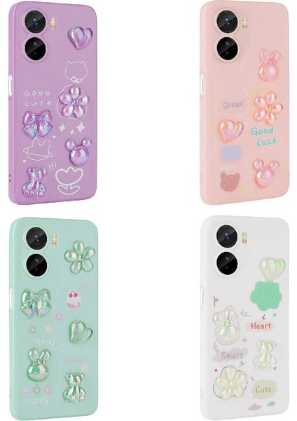 Vivo Y16 Kılıf Kabartma Figürlü Parlak Zore Toys Silikon Kapak-Açık Yeşil modelleri