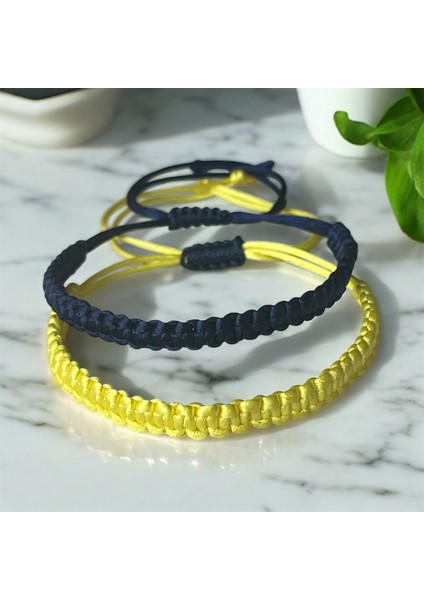 Sarı Lacivert Makrome Örgü Taraftar Ikili Unisex Bileklik 16 cm-28 cm