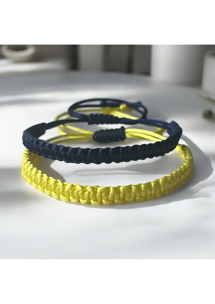 Sarı Lacivert Makrome Örgü Taraftar Ikili Unisex Bileklik 16 cm-28 cm
