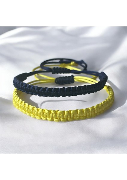 Sarı Lacivert Makrome Örgü Taraftar Ikili Unisex Bileklik 16 cm-28 cm