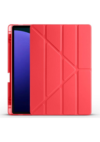 Galaxy Tab S9 Plus Kılıf Uyumlu Zore Tri Folding Kalem Bölmeli Standlı Kılıf-Kırmızı