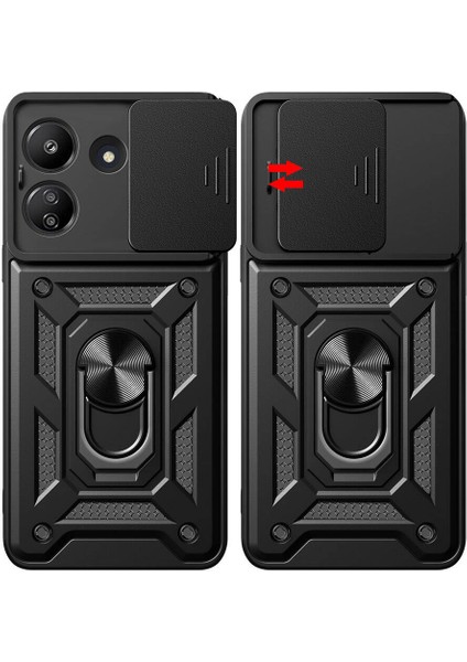 Xiaomi Redmi 13C Kılıf Magnetik Standlı Kamera Korumalı Zore Sürgülü Vega Kapak-Siyah