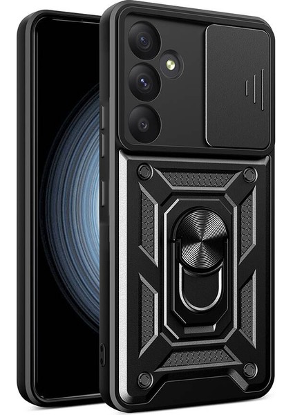 Galaxy A55 Kılıf Magnetik Standlı Kamera Korumalı Zore Sürgülü Vega Kapak-Siyah