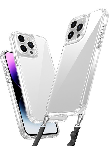 iPhone 14 Pro Max Kılıf Airbagli Takılabilir Askı Aparatlı Zore Snap Silikon Kapak-Şeffaf