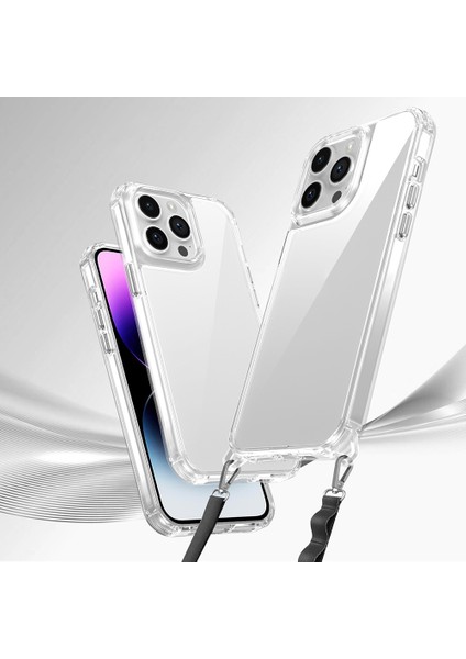 iPhone 14 Pro Max Kılıf Airbagli Takılabilir Askı Aparatlı Zore Snap Silikon Kapak-Şeffaf