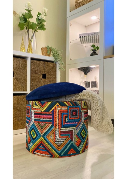 Handmade x Large Sandıklı Silindir Dekoratif Pufidik Puf Bench