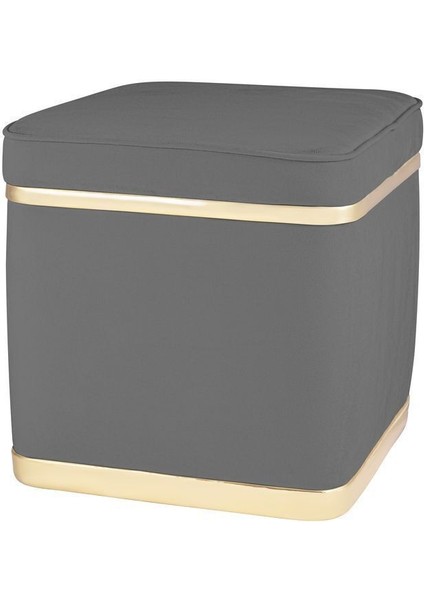 Zengo Gold Twin Line Kare Puf - Gri Kumaş, Dekoratif Makyaj Masası Pufu fiyatları
