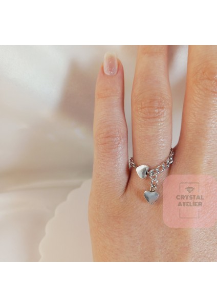 Sevgililer Gününe Özel Zarif Kalp Detaylı Gümüş Kaplama Zincir Yüzük fiyatları