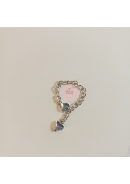 Sevgililer Gününe Özel Zarif Kalp Detaylı Gümüş Kaplama Zincir Yüzük modelleri