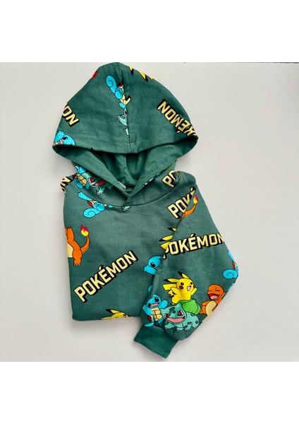 Erkek Çocuk Kapüşonlu Şardonlu Pokemon Desenli Sweatshirt modelleri