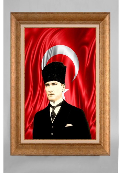 Altın Çerçeveli Paspartulu Atatürk Tablo RS314