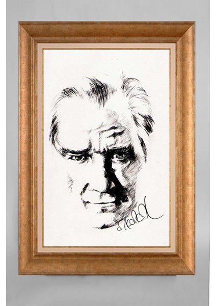 Altın Çerçeveli Paspartulu Atatürk Tablo RS656