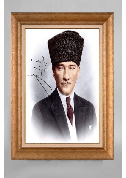Altın Çerçeveli Paspartulu Atatürk Tablo RS822