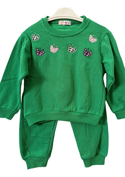 Kelebek Işlemeli Yeşil Kız Çocuk Alt Üst Takım fiyatları