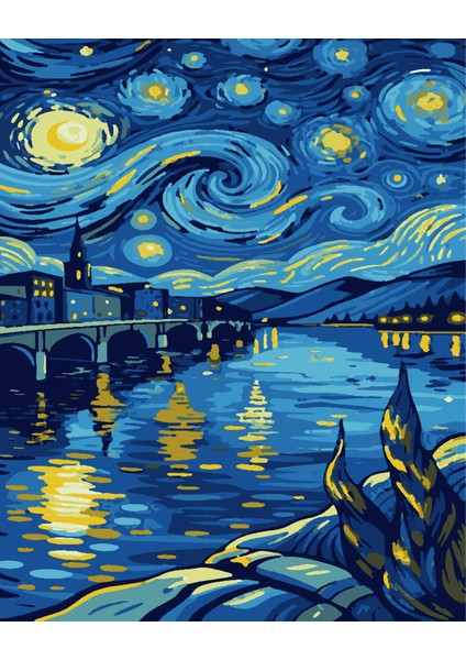 Sayılarla Boyama Kasnaklı Tablo Seti Fırça Boya Dahil 40X50 To Night