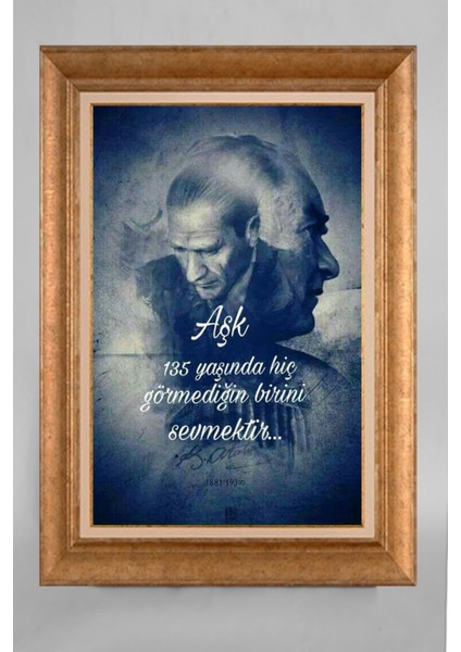 Altın Çerçeveli Paspartulu Atatürk Tablo RS308
