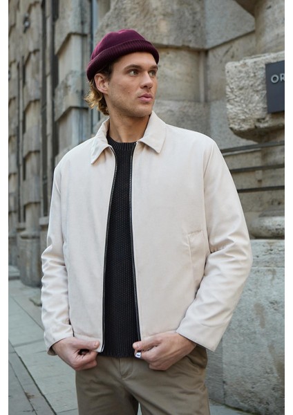 Erkek Deri Detaylı Süet Ekru Ceket Mont - 4023DNGR modelleri