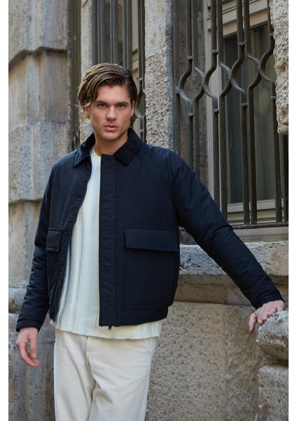 Kontrast Yakalı Su Geçirmez Kapitone Siyah Ceket Mont - 4012DNGR fiyatları