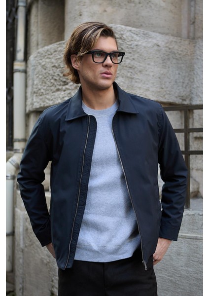 Erkek Su Geçirmez Mevsimlik Lacivert Ceket Mont - 4015DNGR