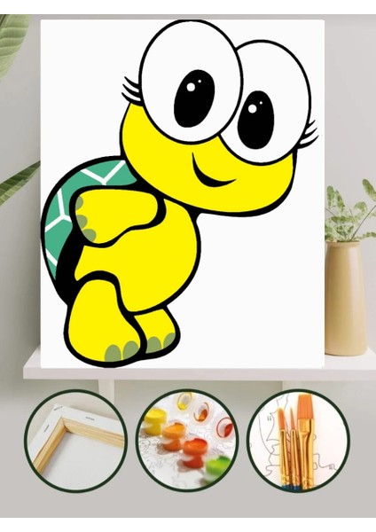 Sayılarla Boyama Kasnaklı Tablo Seti Fırça Boya Dahil 30X40 Kaplumbağa