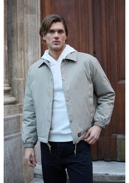 Erkek Oversize Çıt Çıt Kapamalı Bej Ceket Mont - 4014DNGR