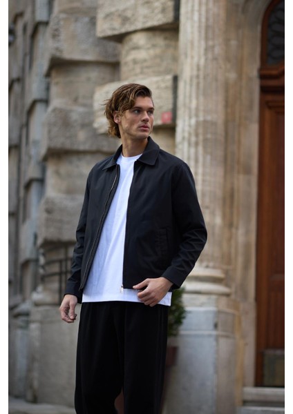 Erkek Su Geçirmez Mevsimlik Siyah Ceket Mont - 4015DNGR