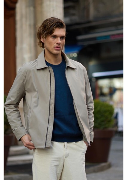 Erkek Su Geçirmez Mevsimlik Bej Ceket Mont - 4015DNGR