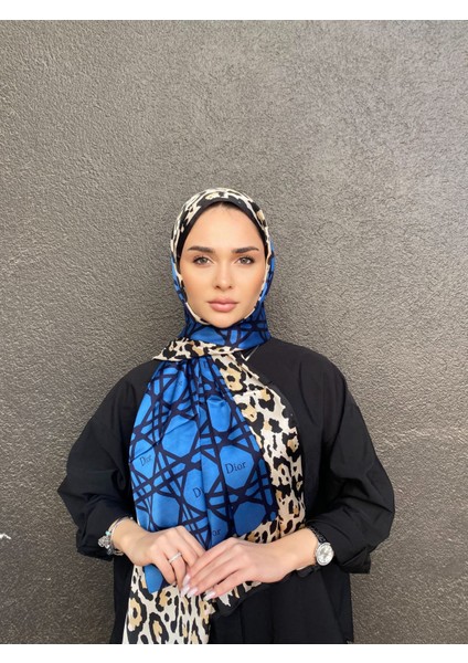 Vual Ipek Şal Siyah Saks Mavisi