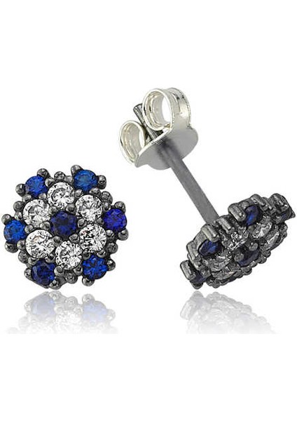 Gümüş Nazarlı Çiçek Çivili Küpe