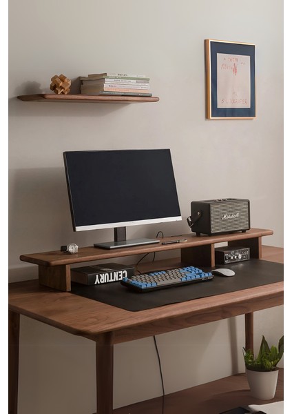 Triwood Ceviz Rengi - 3 Ayaklı Ahşap Bilgisayar Standı, Ekran ve Monitör Yükseltici (107X19 Cm)