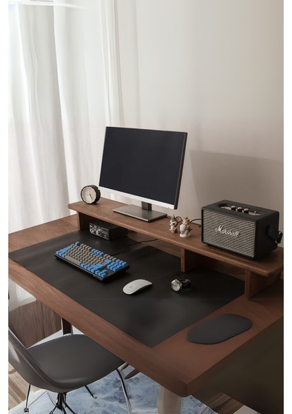 Triwood Ceviz Rengi - 3 Ayaklı Ahşap Bilgisayar Standı, Ekran ve Monitör Yükseltici (107X19 Cm)