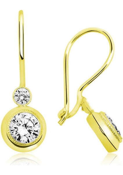 ​925 Ayar Gümüş Gold Sallantılı Tek Taş Küpe