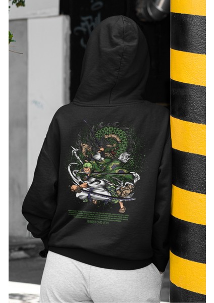 One Piece Zoro Sırt Baskılı Kapüşonlu Sweatshirt, Unisex Oversize Anime Baskılı Hoodie