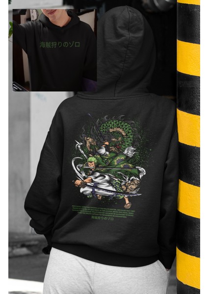 One Piece Zoro Sırt Baskılı Kapüşonlu Sweatshirt, Unisex Oversize Anime Baskılı Hoodie modelleri