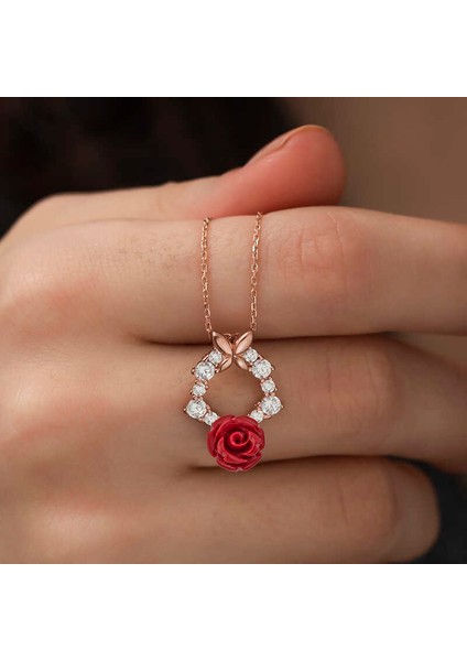 925 Ayar ​​gümüş Rose Kırmızı Gül Kolye fırsatları