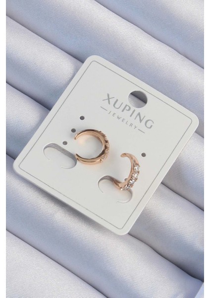 Xuping Rose Renk Zirkon Taşlı Ay Model Earcuff Küpe