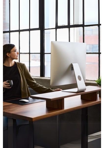 Woodrise Ceviz Rengi - Doğal Ahşap Laptop ve Monitör Standı Bilgisayar ve Ekran Yükseltici (70X19)