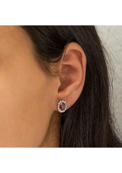 Gümüş Kırmızı Çiçek Desenli J Bayan Küpe fiyatları