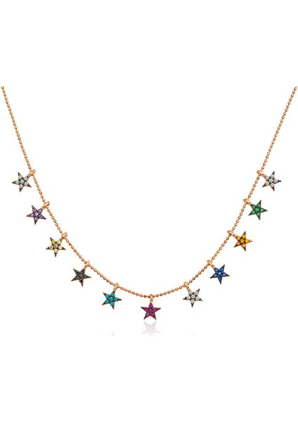 ​Gümüş Rose Renkli Yıldızlar Bayan Kolye fiyatları