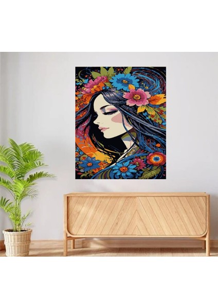 Sayılarla Boyama Kasnaklı Tablo Seti Fırça Boya Dahil 40X50 Çiçeksaçlı