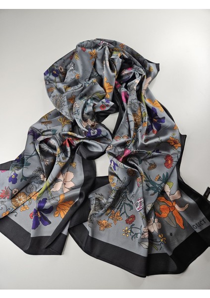 Vual Ipek Şal Papatya Desenli Gri Siyah indirimleri