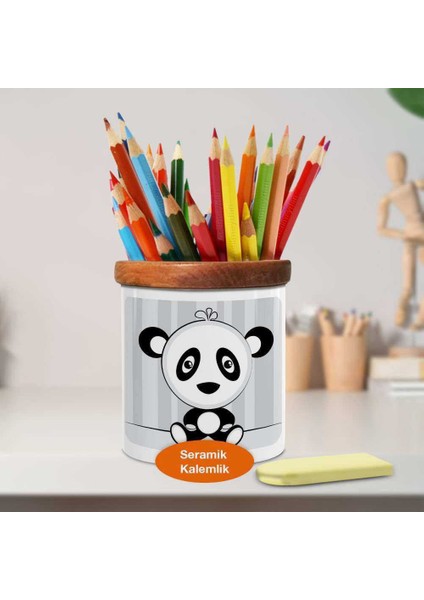Sevimli Panda Ahşap Seramik Kalemlik - 1045-225