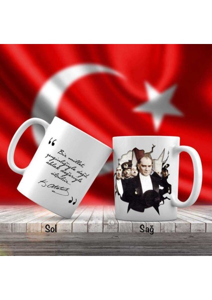 Asil Hediyelik Şık Takım Elbiseli Mustafa Kemal Atatürk - Atatürk'ün Sözleri -Kupa Bardak