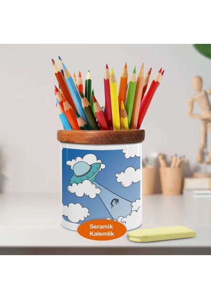 Gökyüzünde Uçan Ufo Ahşap Seramik Kalemlik - 2147902609 fiyatları