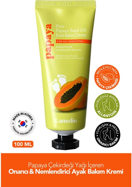 Papaya Çekirdeği Yağı Içeren Ayak Bakım Kremi Lamelin Papaya Foot Balm Cream 100 ml