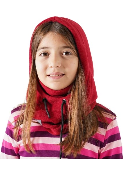 Kız Çocuk Bordo Polar Termal Balaklava Şapka Atkı Bere Boyunluk Sıcak Tutan Kar Maskesi